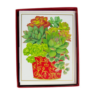 Caspari Succulents In Cachepot Mini Boxed Christmas Cards - 15 Christmas Cards & 15 Envelopes 100017