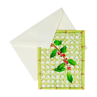 Caspari Holly On Trellis Mini Boxed Christmas Cards - 15 Christmas Cards & 15 Envelopes 100019