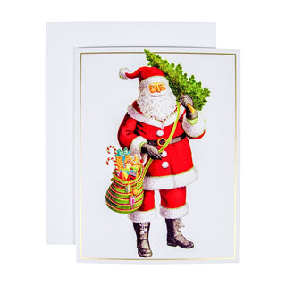 Caspari Santa With Tree Boxed Christmas Cards - 15 Cards and 15 Envelopes 100226