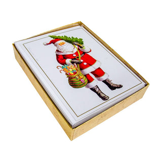 Caspari Santa With Tree Boxed Christmas Cards - 15 Cards and 15 Envelopes 100226