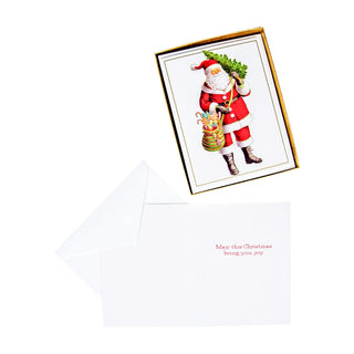 Caspari Santa With Tree Boxed Christmas Cards - 15 Cards and 15 Envelopes 100226