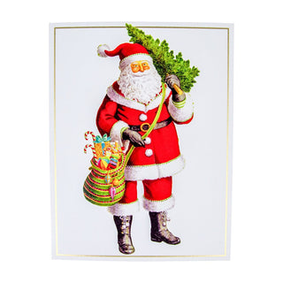 Caspari Santa With Tree Boxed Christmas Cards - 15 Cards and 15 Envelopes 100226