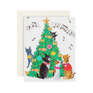 Caspari Cats and Christmas Tree Mini Boxed Christmas Cards - 15 Cards & 15 Envelopes 101024