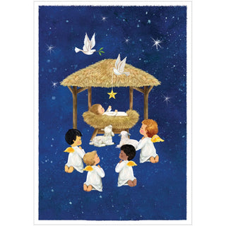 Caspari Baby Angels And Creche Boxed Christmas Cards - 15 Cards & 15 Envelopes 102109