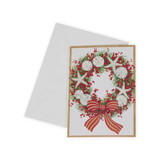 Caspari Coastal Berry Wreath Boxed Christmas Cards - 16 Cards & 16 Envelopes 102112