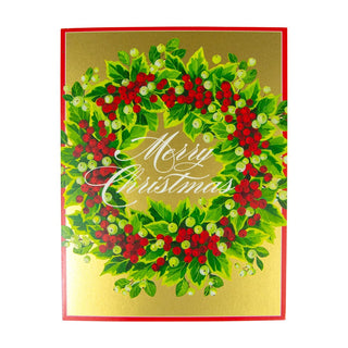 Caspari Holly And Berry Wreath Boxed Christmas Cards - 15 Christmas Cards & 15 Envelopes 102218