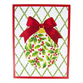 Caspari Holly Ornament And Trellis Boxed Christmas Cards - 15 Cards & 15 Envelopes 102220