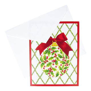 Caspari Holly Ornament And Trellis Boxed Christmas Cards - 15 Cards & 15 Envelopes 102220