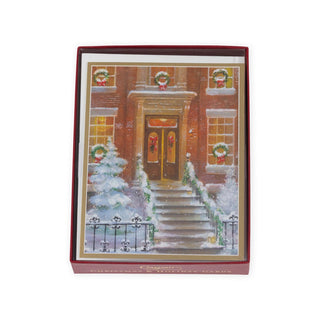 Caspari Decorated Brownstone Boxed Christmas Cards - 16 Cards & 16 Envelopes 102224