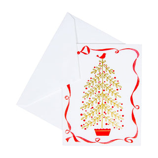 Caspari Golden Christmas Tree Foil Boxed Christmas Cards - 15 Cards & 15 Envelopes 102241