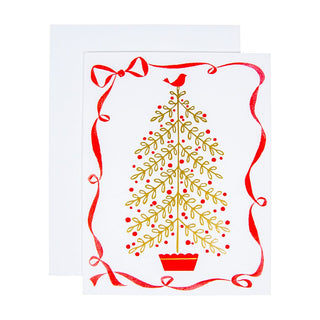 Caspari Golden Christmas Tree Foil Boxed Christmas Cards - 15 Cards & 15 Envelopes 102241