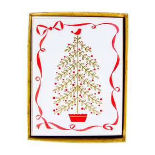 Caspari Golden Christmas Tree Foil Boxed Christmas Cards - 15 Cards & 15 Envelopes 102241