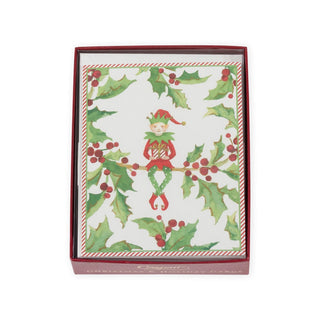 Caspari Jingle Elf Mini Boxed Christmas Cards - 15 Christmas Cards & 15 Envelopes 103001