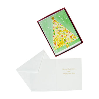 Caspari Watercolor Christmas Tree Mini Boxed Christmas Cards - 15 Christmas Cards & 15 Envelopes 103005