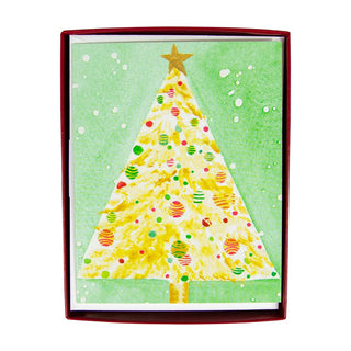 Caspari Watercolor Christmas Tree Mini Boxed Christmas Cards - 15 Christmas Cards & 15 Envelopes 103005