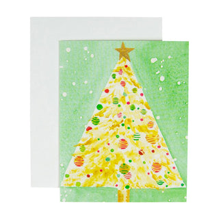 Caspari Watercolor Christmas Tree Mini Boxed Christmas Cards - 15 Christmas Cards & 15 Envelopes 103005