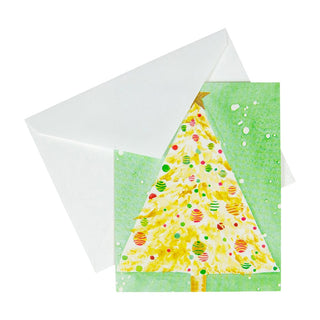 Caspari Watercolor Christmas Tree Mini Boxed Christmas Cards - 15 Christmas Cards & 15 Envelopes 103005