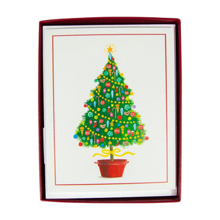 Caspari Happy Christmas Tree Mini Boxed Christmas Cards - 15 Christmas Cards & 15 Envelopes 103008