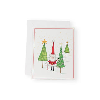 Caspari Santa And Little Trees Mini Boxed Christmas Cards - 15 Christmas Cards & 15 Envelopes 103013