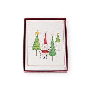 Caspari Santa And Little Trees Mini Boxed Christmas Cards - 15 Christmas Cards & 15 Envelopes 103013