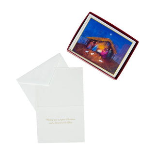 Caspari Painted Creche Scene Mini Boxed Christmas Cards - 15 Christmas Cards & 15 Envelopes 103018