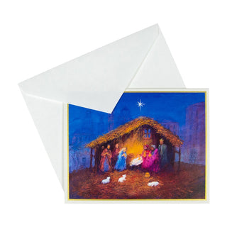 Caspari Painted Creche Scene Mini Boxed Christmas Cards - 15 Christmas Cards & 15 Envelopes 103018