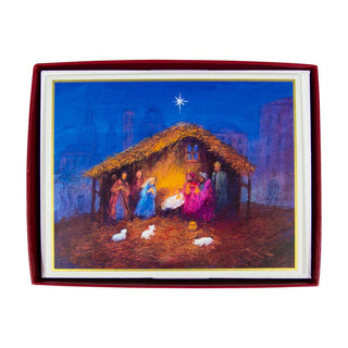 Caspari Painted Creche Scene Mini Boxed Christmas Cards - 15 Christmas Cards & 15 Envelopes 103018