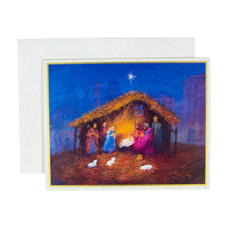 Caspari Painted Creche Scene Mini Boxed Christmas Cards - 15 Christmas Cards & 15 Envelopes 103018