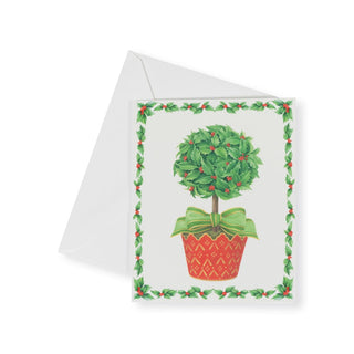 Caspari Holly Topiary In Red Pot Boxed Christmas Cards 103019