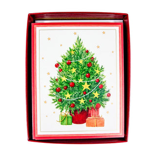 Caspari Little Decorated Tree Mini Boxed Christmas Cards - 15 Christmas Cards & 15 Envelopes 103023