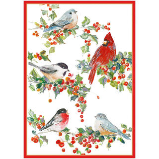 Caspari Winter Birds And Holly Small Boxed Christmas Cards - 16 Christmas Cards & 16 Envelopes 103110