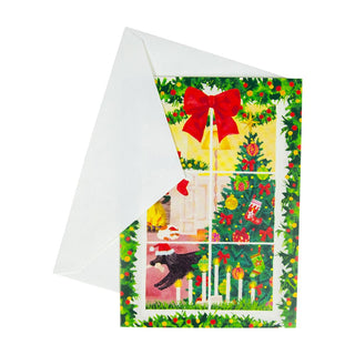 Caspari Window Christmas Scene Small Boxed Christmas Cards - 15 Christmas Cards & 15 Envelopes 103115