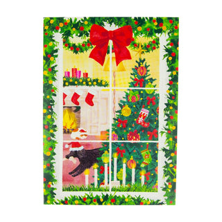 Caspari Window Christmas Scene Small Boxed Christmas Cards - 15 Christmas Cards & 15 Envelopes 103115