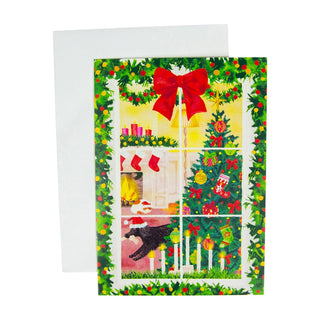 Caspari Window Christmas Scene Small Boxed Christmas Cards - 15 Christmas Cards & 15 Envelopes 103115