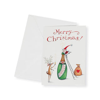 Caspari Christmas Cheer With Santa & Reindeer Small Boxed Christmas Cards - 15 Christmas Cards & 15 Envelopes 103118