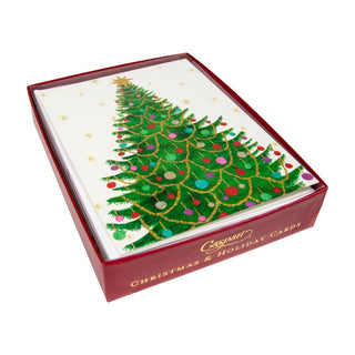 Caspari Merry And Bright Tree Boxed Christmas Cards - 15 Christmas Cards & 15 Envelopes 103204