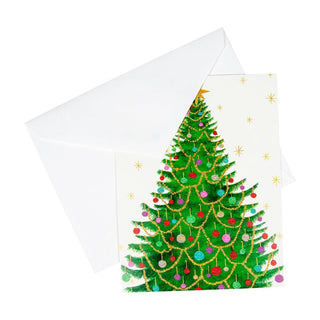 Caspari Merry And Bright Tree Boxed Christmas Cards - 15 Christmas Cards & 15 Envelopes 103204