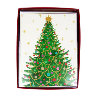 Caspari Merry And Bright Tree Boxed Christmas Cards - 15 Christmas Cards & 15 Envelopes 103204