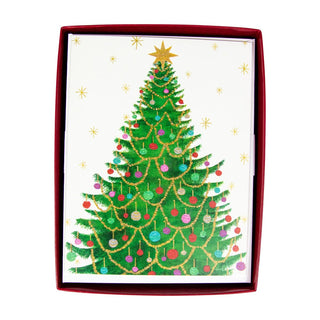 Caspari Merry And Bright Tree Boxed Christmas Cards - 15 Christmas Cards & 15 Envelopes 103204