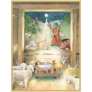 Caspari Shepherd And Creche Boxed Christmas Cards - 16 Christmas Cards & 16 Envelopes 103205