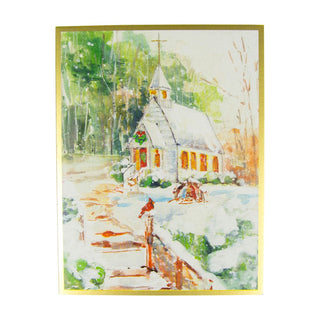 Caspari Peaceful Church In Snow Boxed Christmas Cards - 15 Christmas Cards & 15 Envelopes 103206