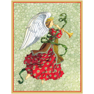 Caspari Angel In Red Dress With Trumpet C-Sized Christmas Cards Pack in Cello - 5 Cards & 5 Envelopes 103211.98