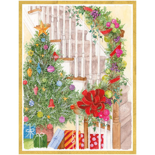 Caspari Decorated Staircase/Christmas Tree Boxed Christmas Cards - 15 Christmas Cards & 15 Envelopes 103212