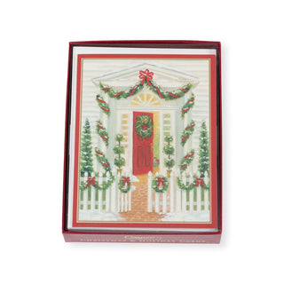 Caspari Front Door Decked Out In Greenery Boxed Christmas Cards - 15 Christmas Cards & 15 Envelopes 103215