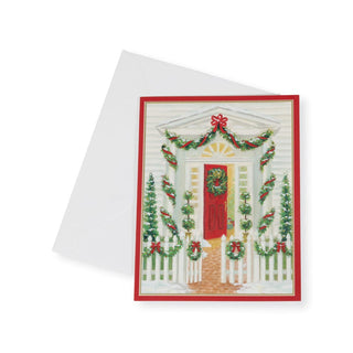 Caspari Front Door Decked Out In Greenery Boxed Christmas Cards - 15 Christmas Cards & 15 Envelopes 103215