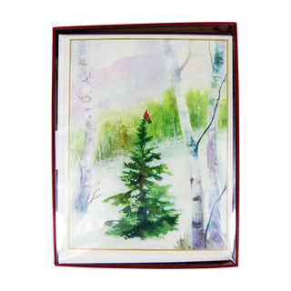 Caspari Cardinal In Woodland Boxed Christmas Cards - 15 Christmas Cards & 15 Envelopes 103217