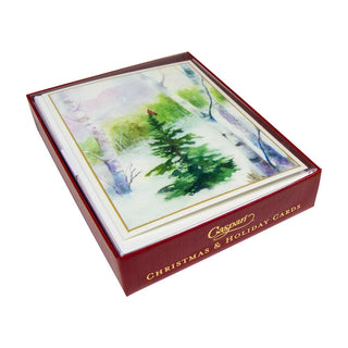 Caspari Cardinal In Woodland Boxed Christmas Cards - 15 Christmas Cards & 15 Envelopes 103217