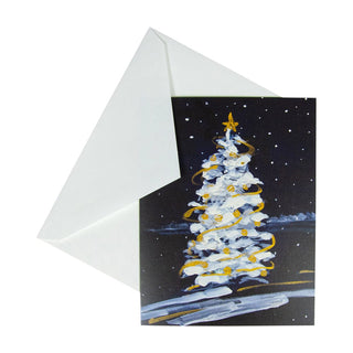 Caspari Snowy Tree In The Night Boxed Christmas Cards - 15 Christmas Cards & 15 Envelopes 103222