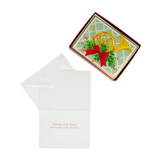 Caspari French Horn With Swag Large Boxed Christmas Cards - 15 Christmas Cards & 15 Envelopes 103309