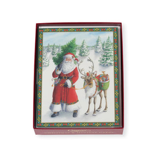 Caspari Alpine Santa And Reindeer Large Boxed Christmas Cards - 16 Christmas Cards & 16 Envelopes 103311